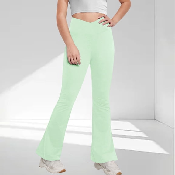 Pitauce Girls Cross High Waisted Flare Leggings with Pockets, Bootcut Wide Leg Yoga Pants Kids Stretchy Dance Bell Bottoms Activewear