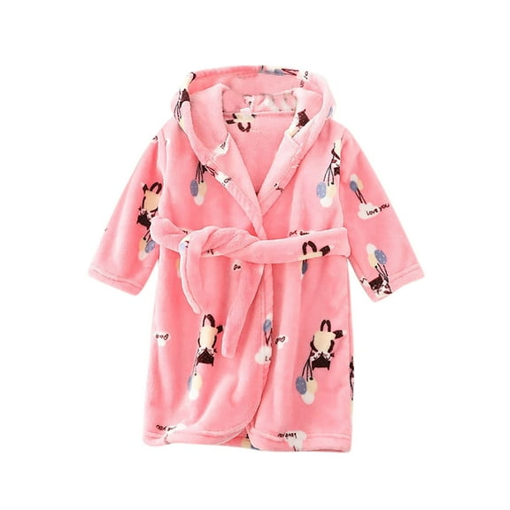 Pitauce Girls Hooded Bathrobe Toddler Kids Soft Flannel Pajama Robes Warm Night-Robe Sleepwear 1-8 Years