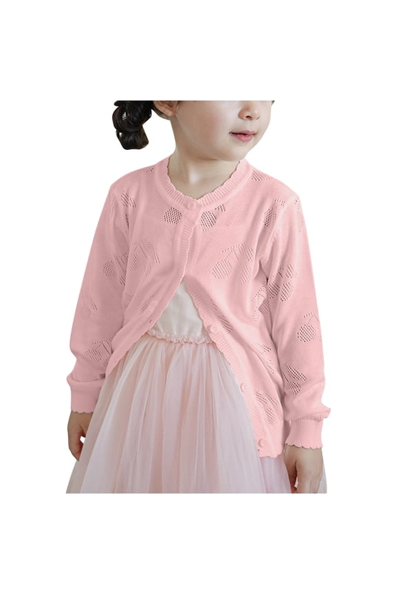 Girls Long Sleeve Cropped Cardigan Sweater Button Up Reffled Knit Sweater Open Front Solid Color Lightweight Cardigan