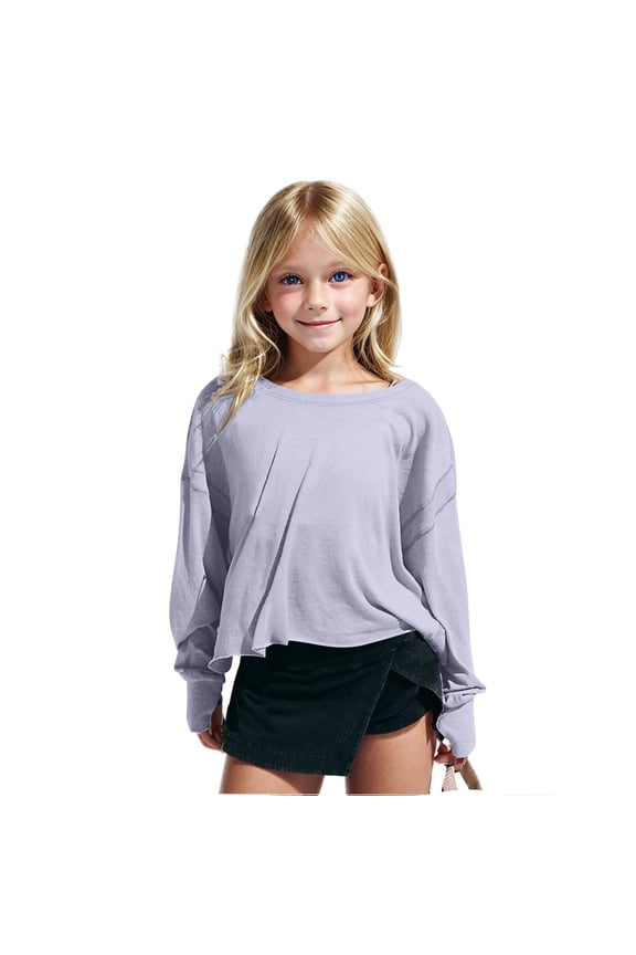 Girls Open Back Pullover Tops Oversized Long Sleeve Shirts Backless Sports Athletic T-Shirt Running Crop Tee Top 4-14 Years