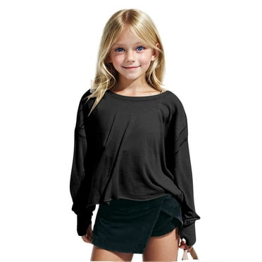 Pitauce Girls Open Back Pullover Tops Oversized Long Sleeve Shirts Backless Sports Athletic T-Shirt Running Crop Tee Top 4-14 Years