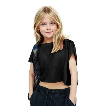 Pitauce Girls Open Back Pullover Tops Oversized Short Sleeve Shirts Backless Sports Athletic T-Shirt Running Crop Tee Top 4-14 Years
