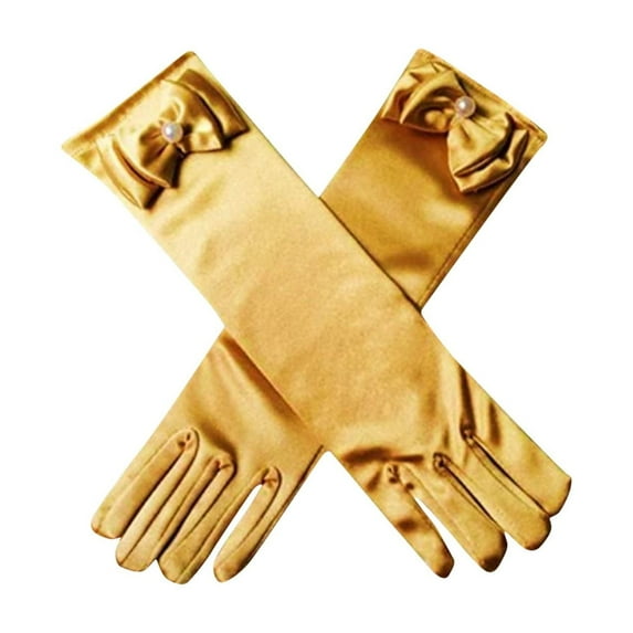 Pitauce Girls Princess Gloves Long Satin Dress Up Diamonds Bows Gloves for Wedding Birthday Party Cosplay