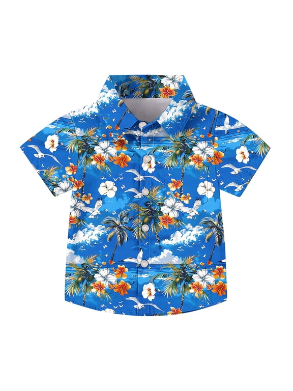 Hawaiian Shirts for Boys, Short Sleeve Button Down Shirt, Summer Tropical Beachwear for 2-15 Years