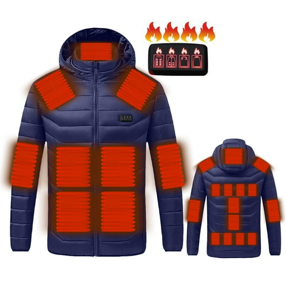 Pitauce Heated Jacket for Men and Women Four-Control USB Electric Heated Lightweight Rechargeable Heated Coat Windproof Warmer Down with 21 Heating Zones (without Battery)