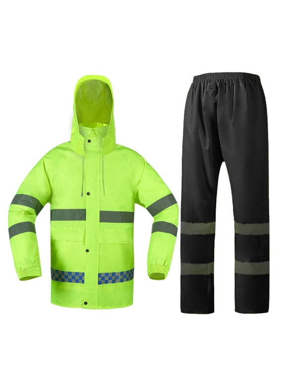 High Visibility Rain Suit, Hi-Vis Reflective Safety Rain Jacket with Pants Set, Lightweight & Waterproof