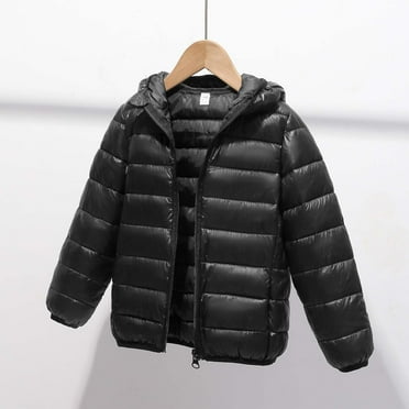 Pitauce Kids Boys Girls Solid Color Hooded Jacket Full Zipper Lightweight Long Sleeve Jacket Winter Warm Padded Coat with Pockets, 4-12T