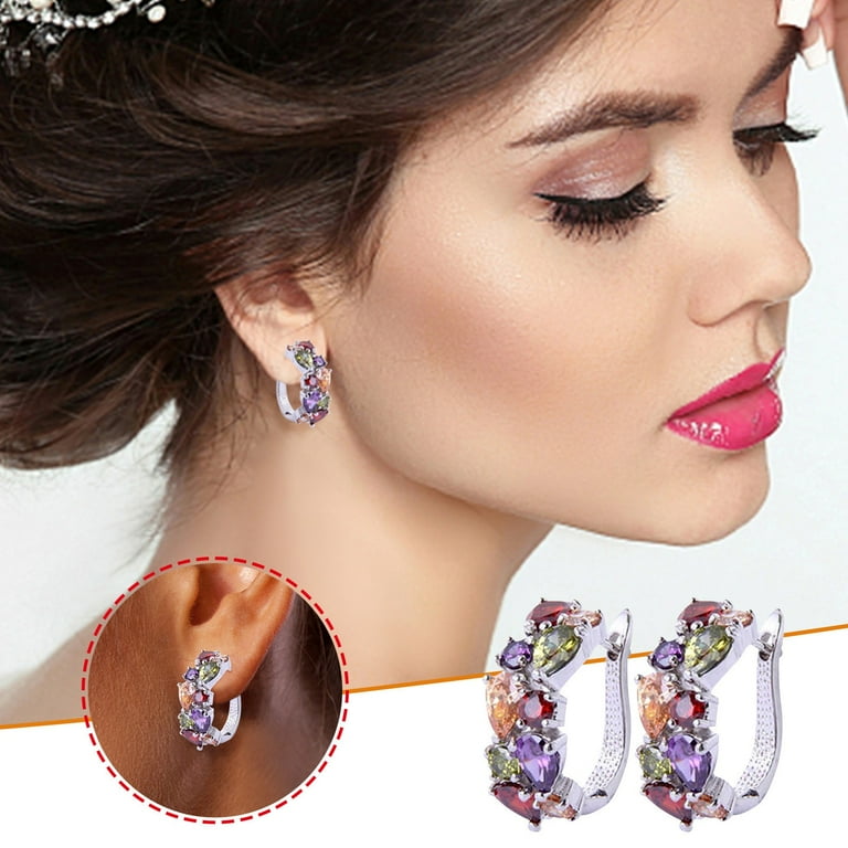 Pitauce Ladies Fashion Colorful Crystal Elements Crystal Fashion Diamond Earrings Jewelry Ideal Valentine s Day Valentines Day Gifts for Girls
