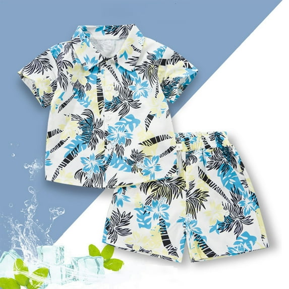 Pitauce Little Boys Summer Hawaiian Beach Outfits Short Sleeve Button Down Shirts with Shorts 2 Piece Casual Clothes Set for Kids 1-8 Years