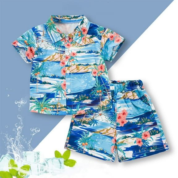 Pitauce Little Boys Summer Hawaiian Beach Outfits Short Sleeve Button Down Shirts with Shorts 2 Piece Casual Clothes Set for Kids 1-8 Years