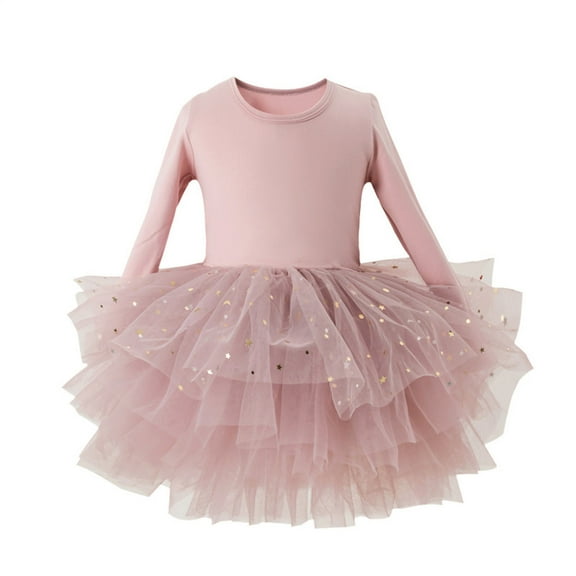 Pitauce Long Sleeve Tutu Dresses for Toddler Girls Dance Ballet Leotards with Sequins Mesh Little Girls Ballerina Costume Outfits
