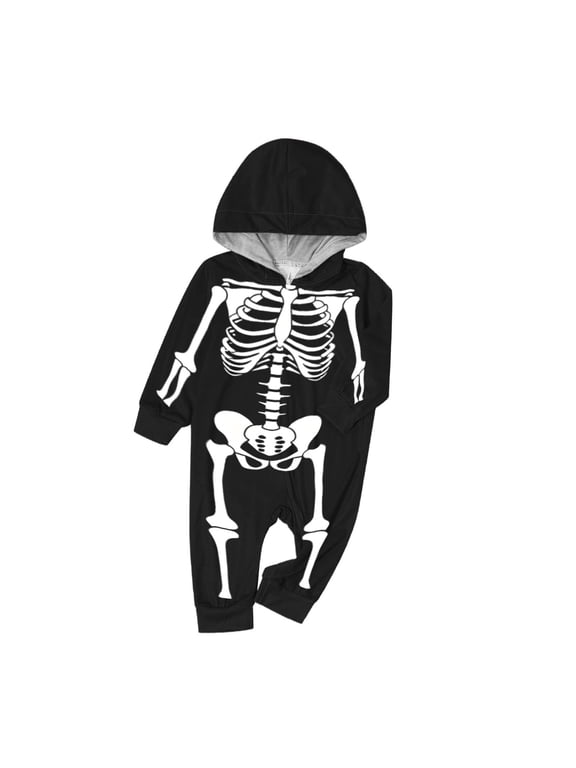 Matching Family Pajamas Sets One Piece Hooded Jumpsuit Halloween Printed Full Zipper Romper Pajama Set Holiday Onesie Loungewear