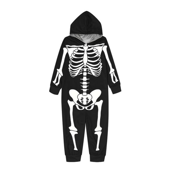 Pitauce Matching Family Pajamas Sets One Piece Hooded Jumpsuit Halloween Printed Full Zipper Romper Pajama Set Holiday Onesie Loungewear