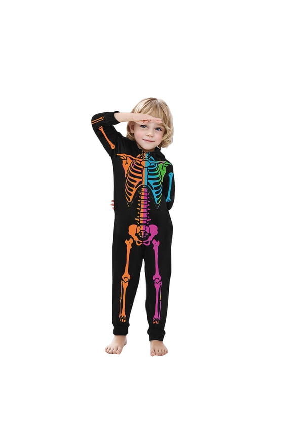 Matching Family Pajamas Sets Skeleton Printed One-Piece Jumpsuit Halloween Hooded Zipper Onesie Loungewear with Pockets