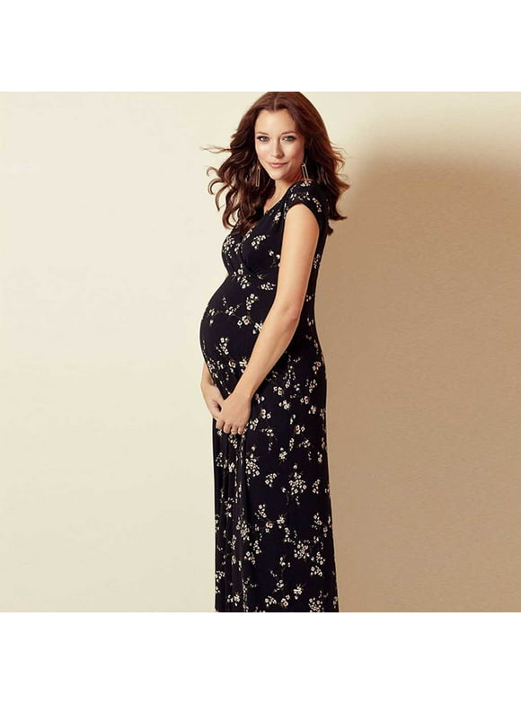 Pitauce Maternity Dress for Women Wrap V Neck Baby Shower Pregnancy Dresses for Photoshoot Casual Fall Maxi Dress on Clearance