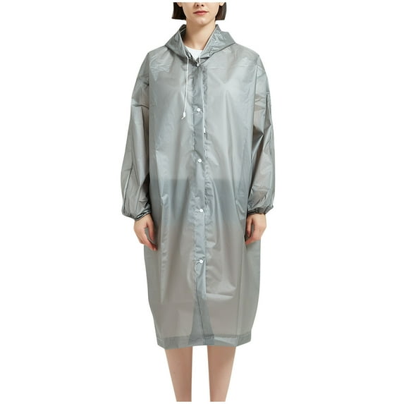 Pitauce Men Women Lightweight Long Hooded Raincoat Button Down Hiking Rain Jacket, Waterproof & Reusable