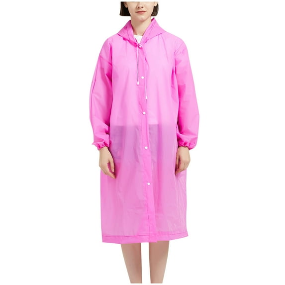 Pitauce Men Women Lightweight Long Hooded Raincoat Button Down Hiking Rain Jacket, Waterproof & Reusable