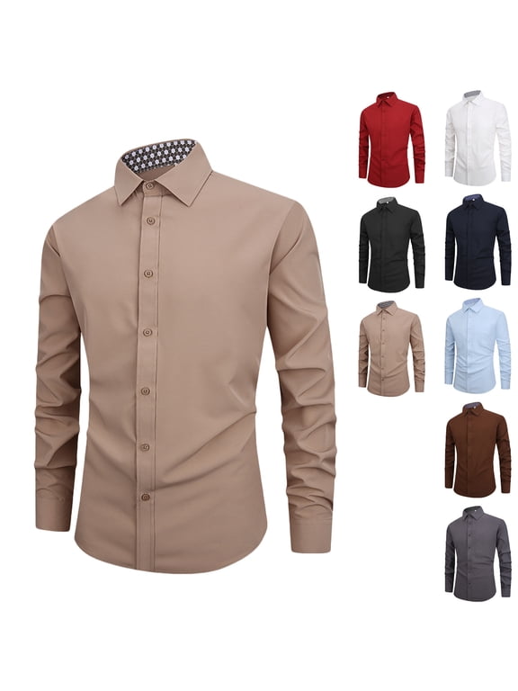 Men's Dress Shirts Solid Color Slim Fit Long Sleeve Formal Shirt Stretch Wrinkle-Free Business Work Casual Button Down Shirts