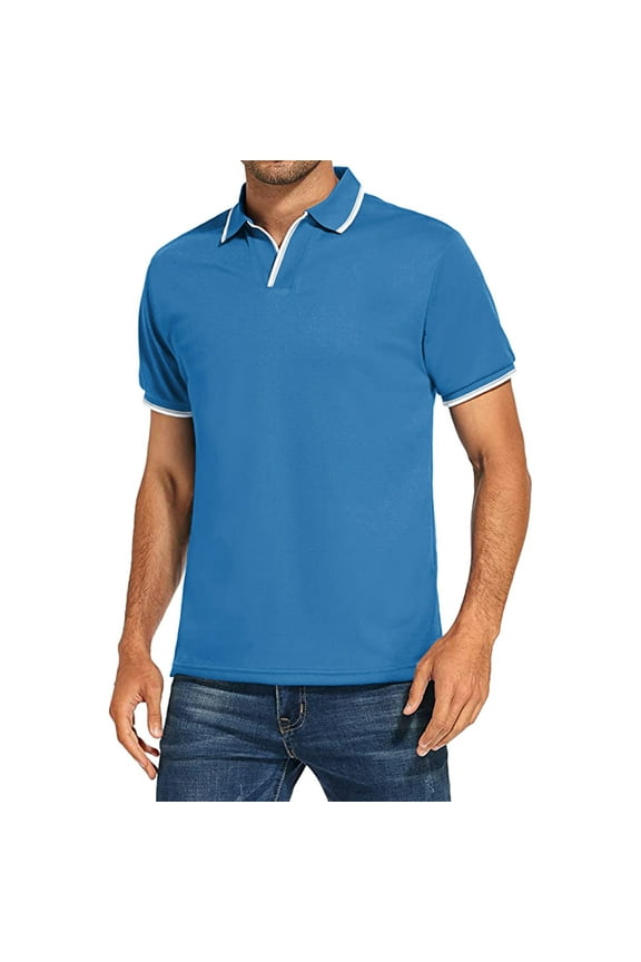 Men's Short Sleeve Dress Shirts Color Block Casual Loose Fit V-Neck Lapel Collar Tunic Tops Summer Lightweight Breathable Golf Shirts