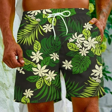 Pitauce Men's Summer Plus Size Swim Shorts Hawaiian Tropical Print Quick Dry Beach Swim Trunks Summer Seaside Vacation Beachwear with Pocket