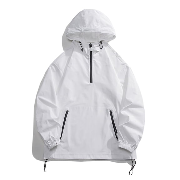 Pitauce Mens 1/4 Zipper Running Hiking Rain Jacket Waterproof Lightweight Hooded Sweatshirts Drawstring Windbreak Pullover Hoodies with Pockets