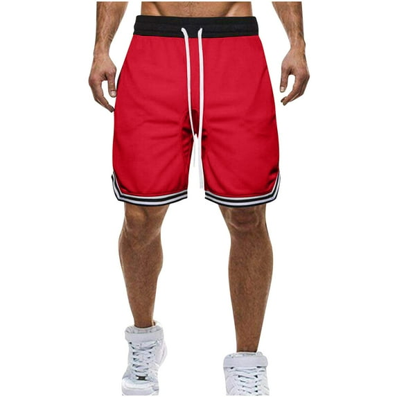 Pitauce Mens Athletic Gym Workout Shorts Color Block Running Sweat Shorts Casual Elastic Waist Drawstring Shorts with Zip Pockets