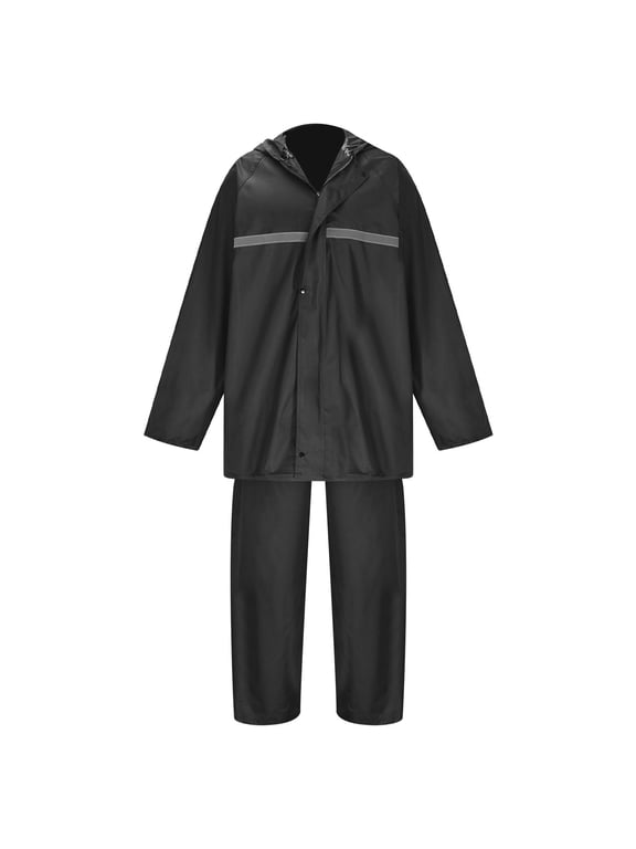 Mens Big & Tall Rain Suit with Reflactive Strip Waterproof Hooded Rain Jacket and Pants Set for Outdoor Work Fishing