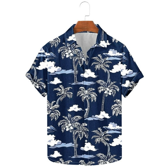 Pitauce Mens Button Down Hawaiian Shirt Tropical Print Beach Shirts Short Sleeve Lapel Tops Casual Loose Vacation Shirt, S-3XL