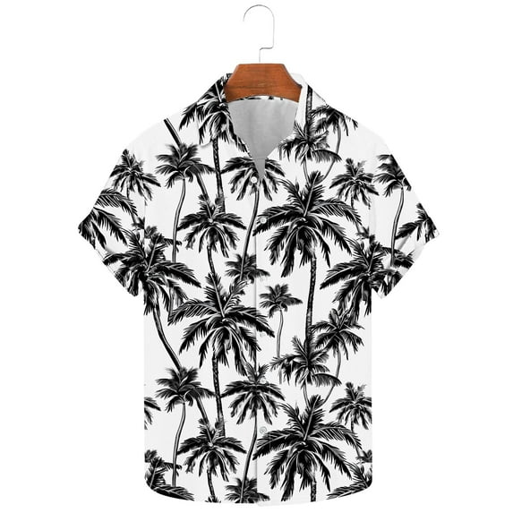 Pitauce Mens Button Down Hawaiian Shirt Tropical Print Beach Shirts Short Sleeve Lapel Tops Casual Loose Vacation Shirt, S-3XL