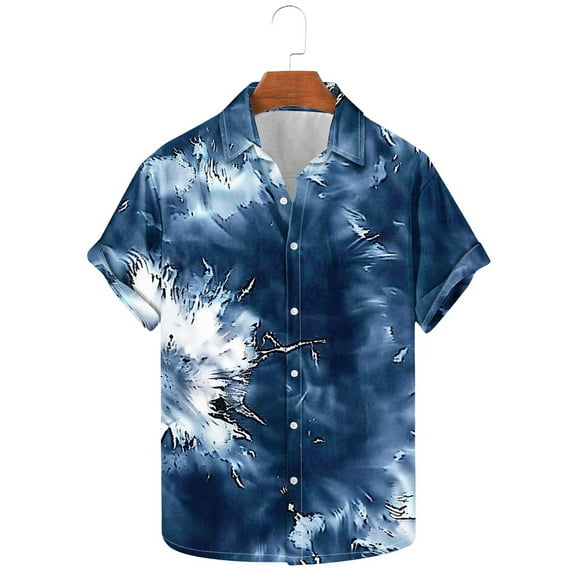 Pitauce Mens Button Down Hawaiian Shirt Tropical Print Beach Shirts Short Sleeve Lapel Tops Casual Loose Vacation Shirt, S-3XL