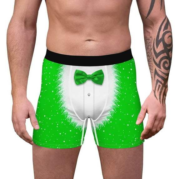 Pitauce Mens Christmas Boxer Briefs Novelty Bowknot Graphic Underwear Breathable Xmas Briefs Holiday Boxers Shorts Gifts for Husband Boyfriend