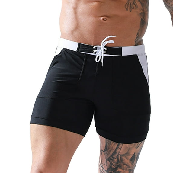 Pitauce Mens Color Block Drawstring Swim Shorts Low Waist Quick Dry Swim Trunks Beach Athletic Swimwear Bathing Suit with Pockets