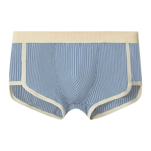 Pitauce Mens Cotton Boxer Briefs Striped Mid Rise Pouch Underwear Breathable Soft Underpants