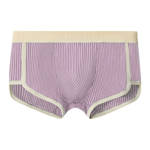 Pitauce Mens Cotton Boxer Briefs Striped Mid Rise Pouch Underwear Breathable Soft Underpants