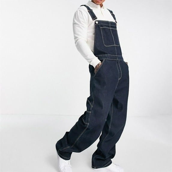 Pitauce Mens Denim Bib Overalls Wide Leg Loose Jean Coveralls Workwear with Tool Pockets Big & Tall Baggy Jumpsuit