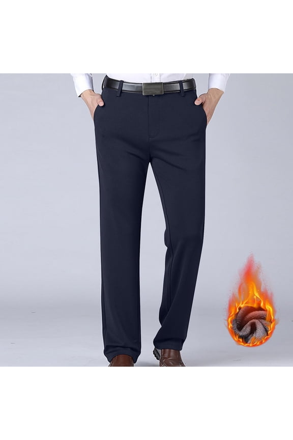 Mens Fleece Lined Dress Pants Straight Leg Thermal Work Pants Flat Front Pants Casual Stretch Golf Pants Trousers with Pockets