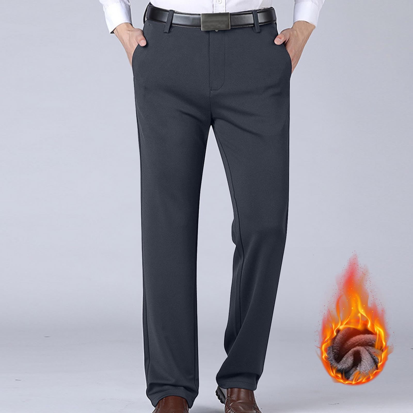 Pitauce Mens Fleece Lined Dress Pants Straight Leg Thermal Work Pants Flat Front Pants Casual Stretch Golf Pants Trousers with Pockets, Men's, Size: