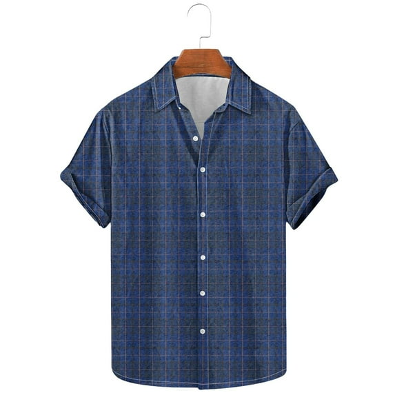 Pitauce Mens Hawaiian Shirt Short Sleeve Button Down Beach Shirts Big & Tall Plaid Lapel Shirts Casual Loose Work Shirts