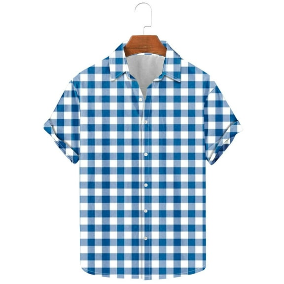 Pitauce Mens Hawaiian Shirt Short Sleeve Button Down Beach Shirts Big & Tall Plaid Lapel Shirts Casual Loose Work Shirts