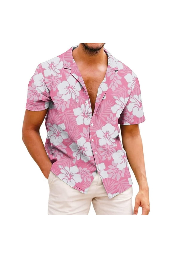 Mens Hawaiian Shirts Short Sleeve Loose Fit Shirt Floral Print Button Plus Size Holiday Tropical Beach Shirt