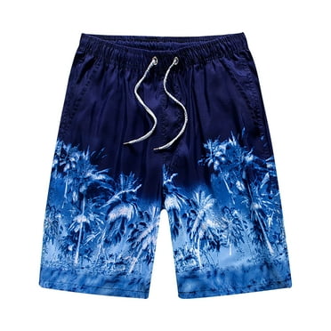 Pitauce Mens Hawaiian Tropical Swim Trunks Elastic Waist Drawstring Swim Shorts Summer Quick Dry Beach Casual Shorts with Pockets