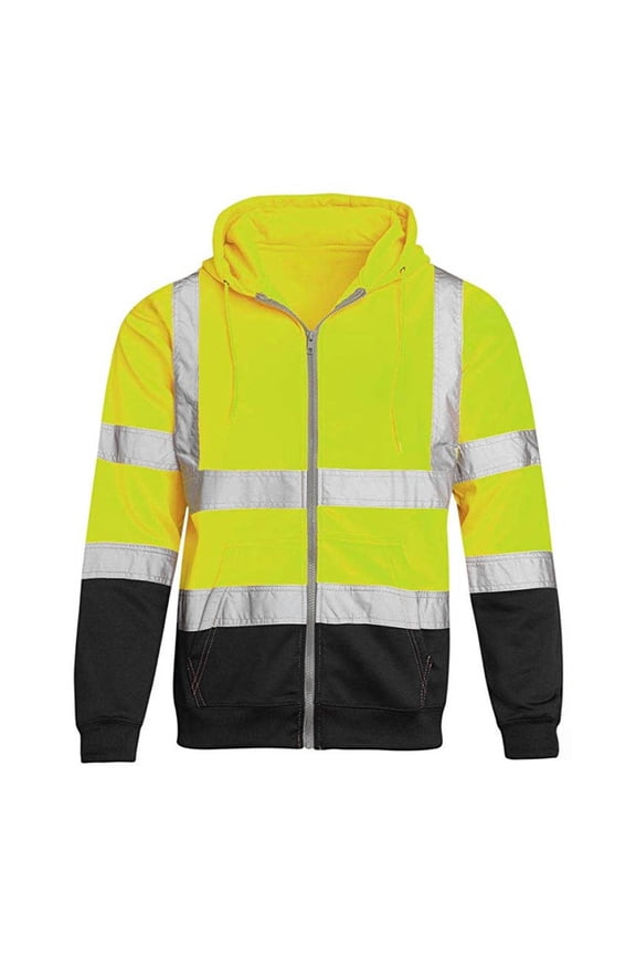 Mens Hi Vis Hoodies, Zip Up Safety Jacket with Reflective Strips, High Visibility Work Hoodie for Construction (Available in Big & Tall)