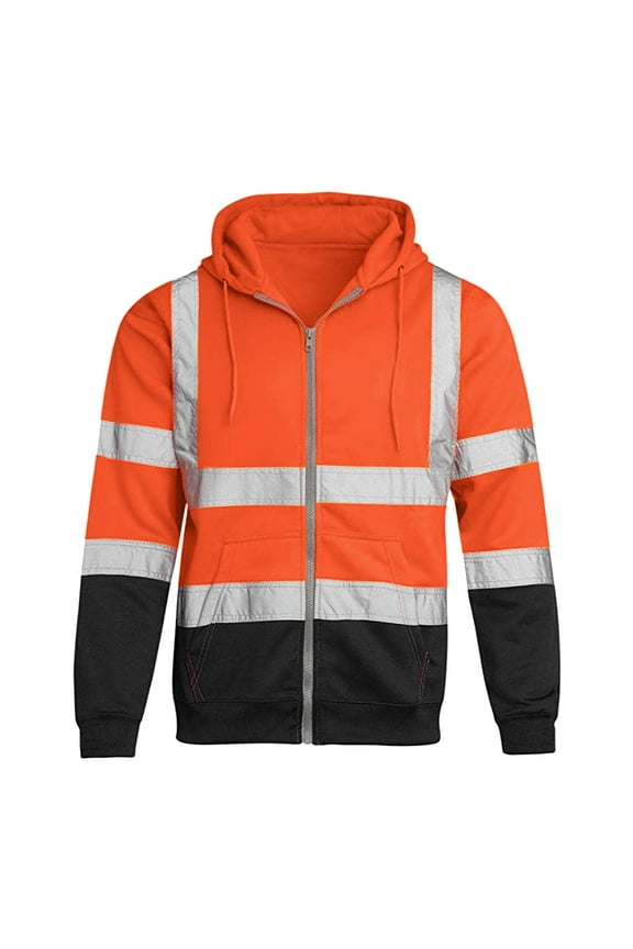 Mens Hi Vis Hoodies, Zip Up Safety Jacket with Reflective Strips, High Visibility Work Hoodie for Construction (Available in Big & Tall)