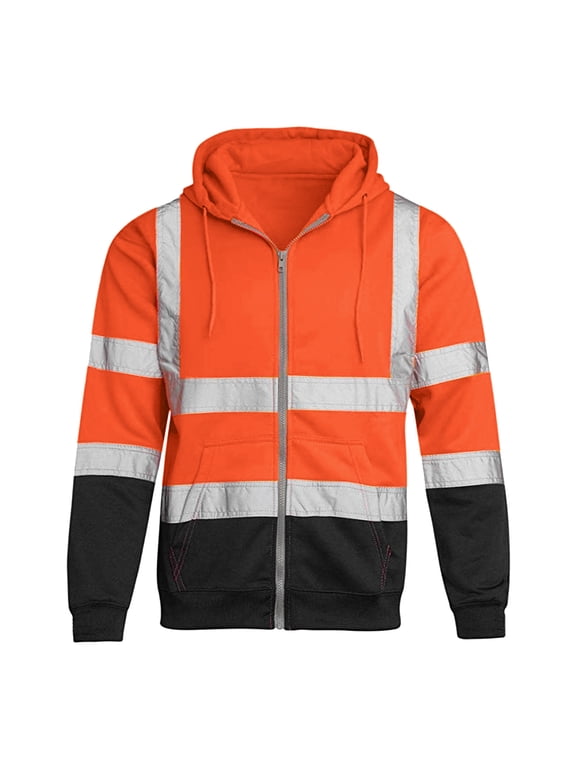 Mens Hi Vis Hoodies, Zip Up Safety Jacket with Reflective Strips, High Visibility Work Hoodie for Construction (Available in Big & Tall)