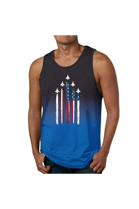 Mens Independence Day Tank Tops 4th of July Patriotic Gradient Tees Casual Sleeveless T-Shirt Gym Workout Muscle Shirt (Available in Big & Tall, M-6XL)