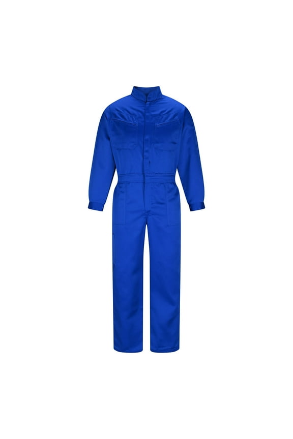 Mens Long Sleeve Zip Up Twill Coverall, High Neck Action Back Coverall Workwear Cargo Jumpsuit with Pockets, Stain and Wrinkle Resistant