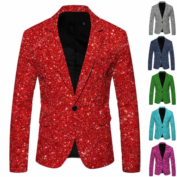 Pitauce Mens Sequin Blazer Sparkly Glitter Blazer Jackets Cocktails Dress Suit Jacket for Dance Party Homecoming Wedding