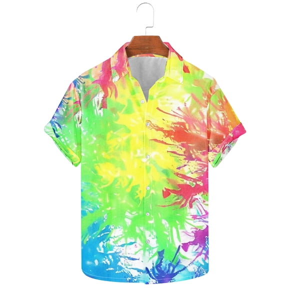 Pitauce Mens Short Sleeve Button Down Hawaiian Shirt Tie-Dye Tropical Beach Shirts Holiday Casual Big & Tall Shirts S-5XL