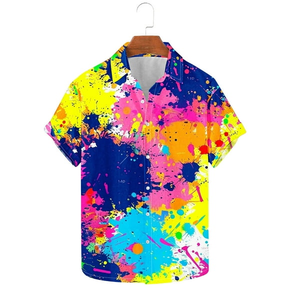 Pitauce Mens Short Sleeve Button Down Hawaiian Shirt Tie-Dye Tropical Beach Shirts Holiday Casual Big & Tall Shirts S-5XL