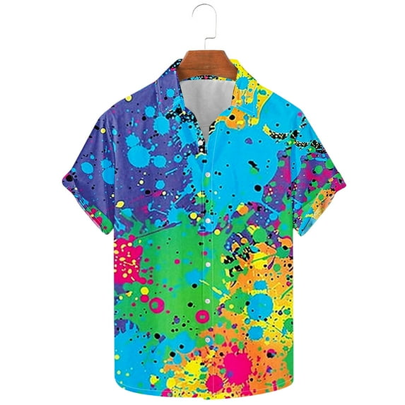 Pitauce Mens Short Sleeve Button Down Hawaiian Shirt Tie-Dye Tropical Beach Shirts Holiday Casual Big & Tall Shirts S-5XL